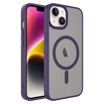 Apple iPhone 14 Plus Kılıf Mat Arka Yüzey Wireless Şarj Özellikli Zore Flet M-safe Kapak Derin Mor