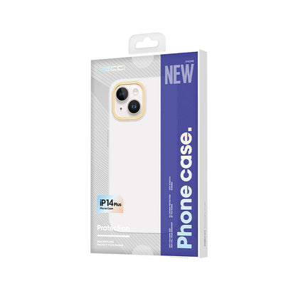 Apple iPhone 14 Plus Kılıf Metal Kamera Çerçeveli Recci Glaze Serisi Kapak Beyaz