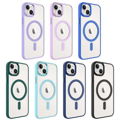 Apple iPhone 14 Plus Kılıf Wireless Şarj Özellikli Zore Krom M-safe Silikon Kapak Mavi