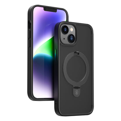 Apple iPhone 14 Plus Kılıf Wiwu ZMM-010 M-safe Şarj Özellikli Parmak İzi Bırakmayan Mat Transparan Standlı Kapak Derin Mor