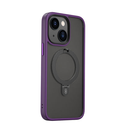 Apple iPhone 14 Plus Kılıf Wiwu ZMM-010 M-safe Şarj Özellikli Parmak İzi Bırakmayan Mat Transparan Standlı Kapak Derin Mor