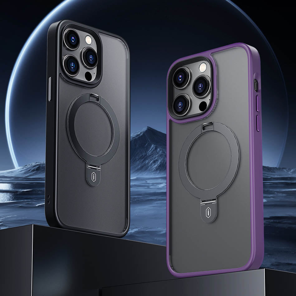 Apple iPhone 14 Plus Kılıf Wiwu ZMM-010 M-safe Şarj Özellikli Parmak İzi Bırakmayan Mat Transparan Standlı Kapak Siyah