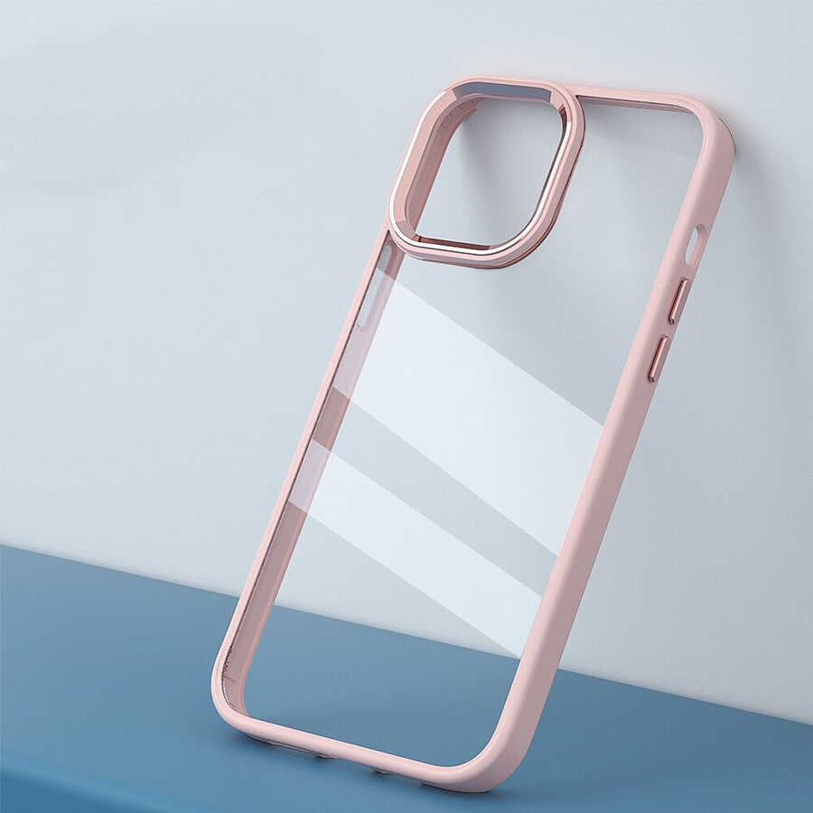 Apple iPhone 14 Plus Kılıf Zore Krom Kapak Pembe Açık