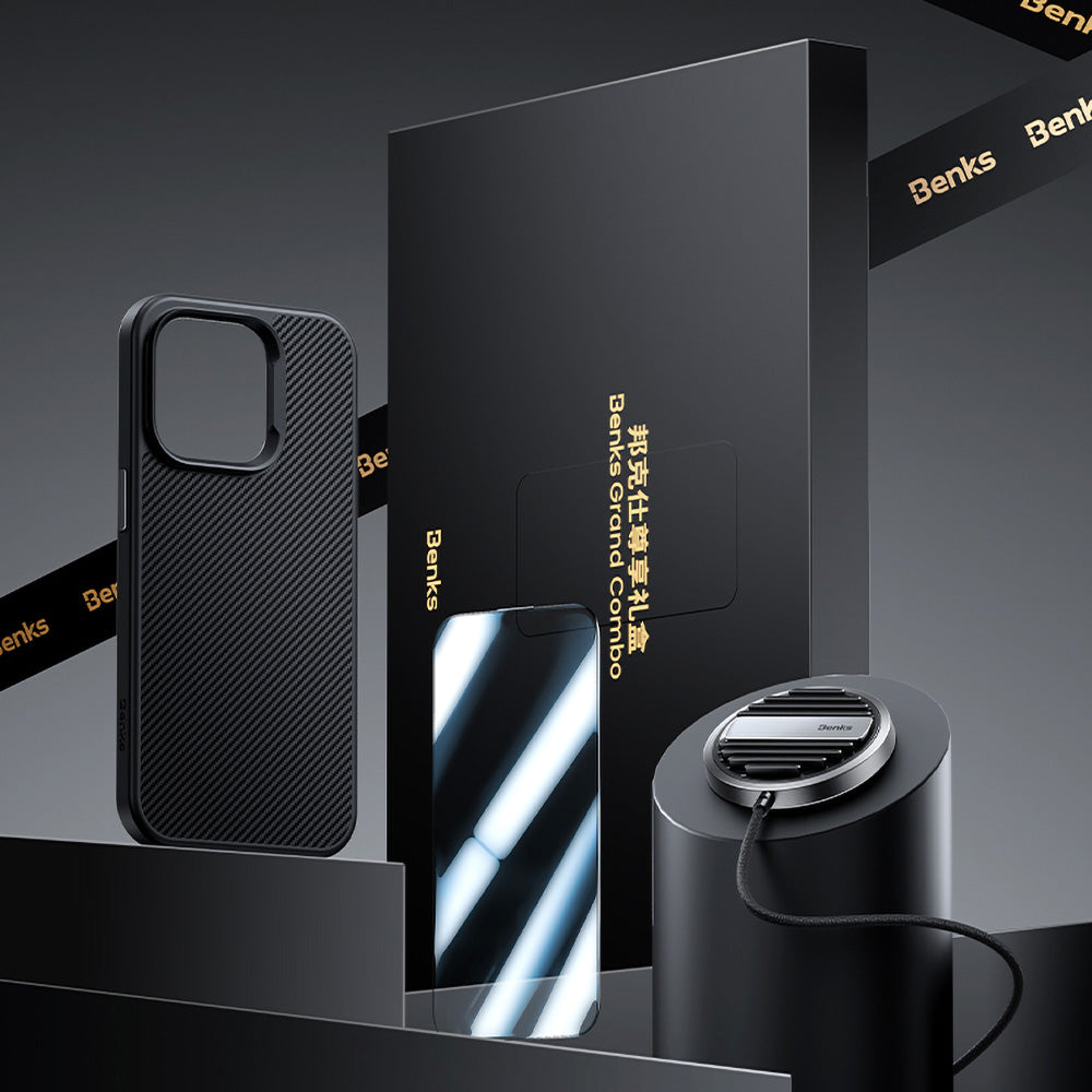 Apple iPhone 14 Pro Benks Grand Combo MFM01 3in1 Aksesuar Seti Kılıf-Ekran Koruyucu-Wireless Şarj Aleti Siyah