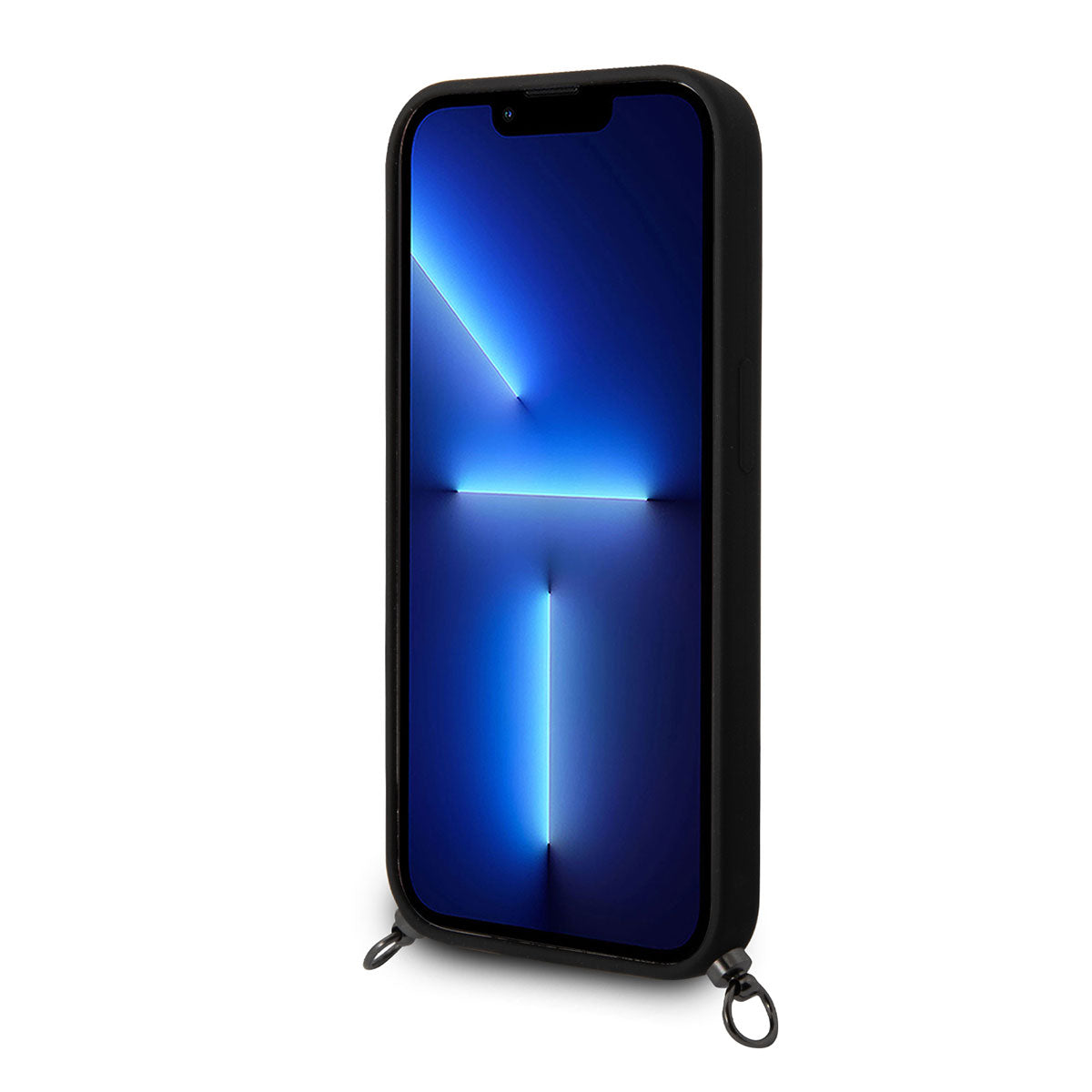 Apple iPhone 14 Pro Kılıf AMG Liquid Silikon Strap Telefon Askılı Grafik Dizayn Kapak Siyah