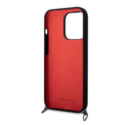 Apple iPhone 14 Pro Kılıf AMG Liquid Silikon Strap Telefon Askılı Grafik Dizayn Kapak Siyah