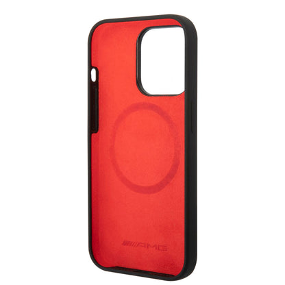 Apple iPhone 14 Pro Kılıf AMG M-safe Şarj Özellikli Liquid Silikon Damalı Bayrak Dizayn Kapak Siyah