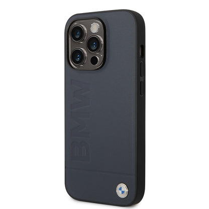 Apple iPhone 14 Pro Kılıf BMW M-safe Şarj Özellikli Deri Sıcak Mühür Baskılı Logo Dizayn Kapak Petrol Mavi