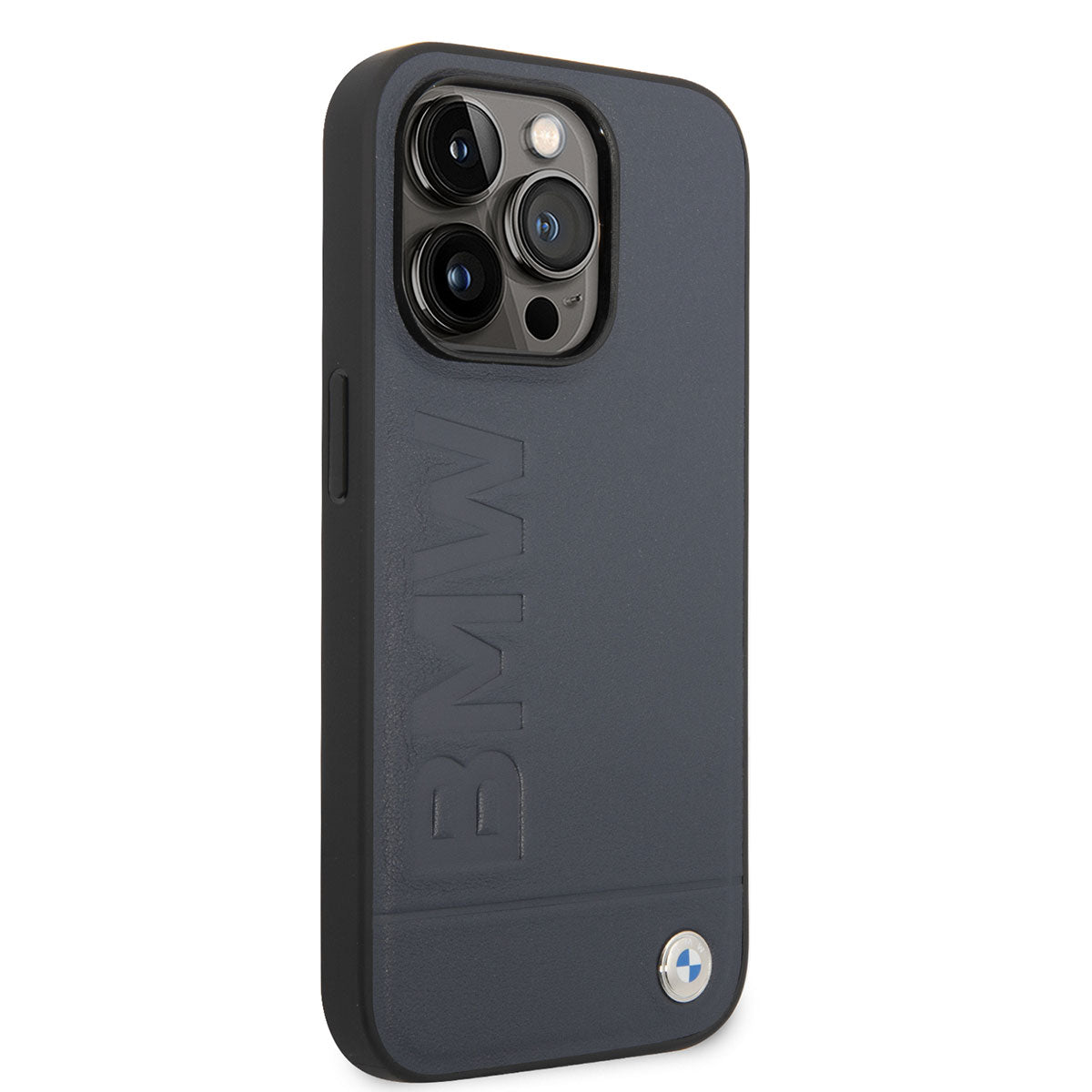 Apple iPhone 14 Pro Kılıf BMW M-safe Şarj Özellikli Deri Sıcak Mühür Baskılı Logo Dizayn Kapak Petrol Mavi