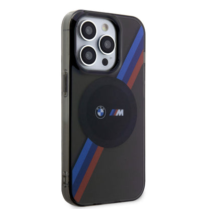 Apple iPhone 14 Pro Kılıf BMW M-safe Şarj Özellikli Transparan 3 Renkli Şerit Dizayn Kapak