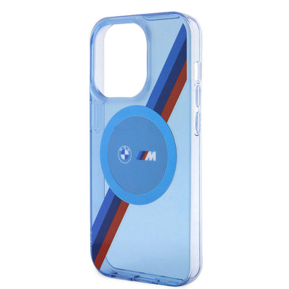 Apple iPhone 14 Pro Kılıf BMW M-safe Şarj Özellikli Transparan Tricolor Stripes Orjinal Lisanslı Kapak Mavi