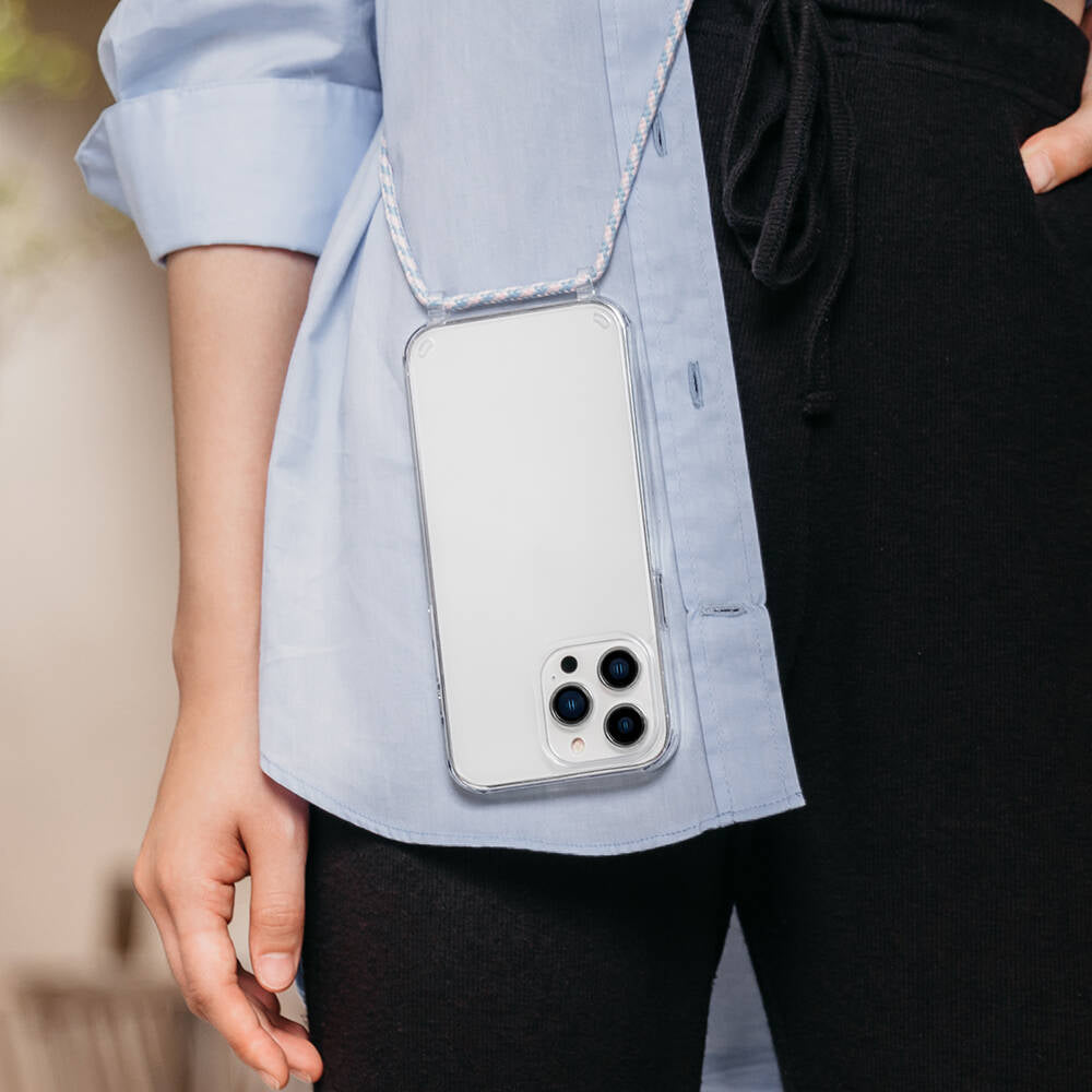 Apple iPhone 14 Pro Kılıf Boyun Askılı Şok Önleyicili Şeffaf Lisanslı Switcheasy Play Kapak Pembe