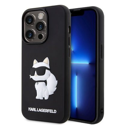 Apple iPhone 14 Pro Kılıf Karl Lagerfeld 3D Rubber Choupette Dizayn Kapak Siyah