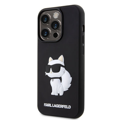 Apple iPhone 14 Pro Kılıf Karl Lagerfeld 3D Rubber Choupette Dizayn Kapak Siyah