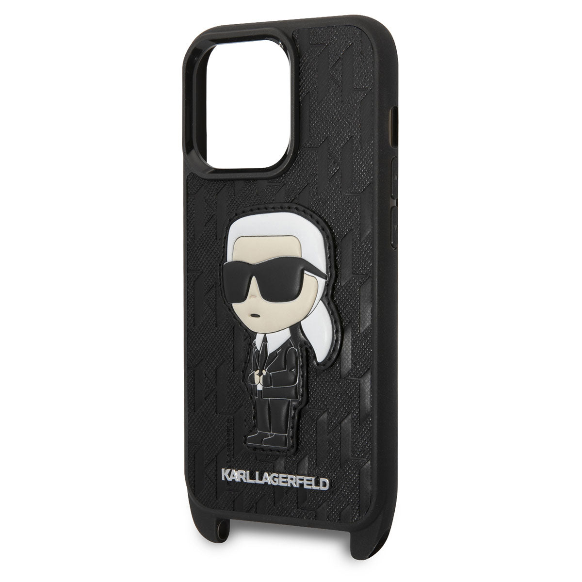 Apple iPhone 14 Pro Kılıf Karl Lagerfeld Boyun Askılı Karl Dizayn Kapak Siyah