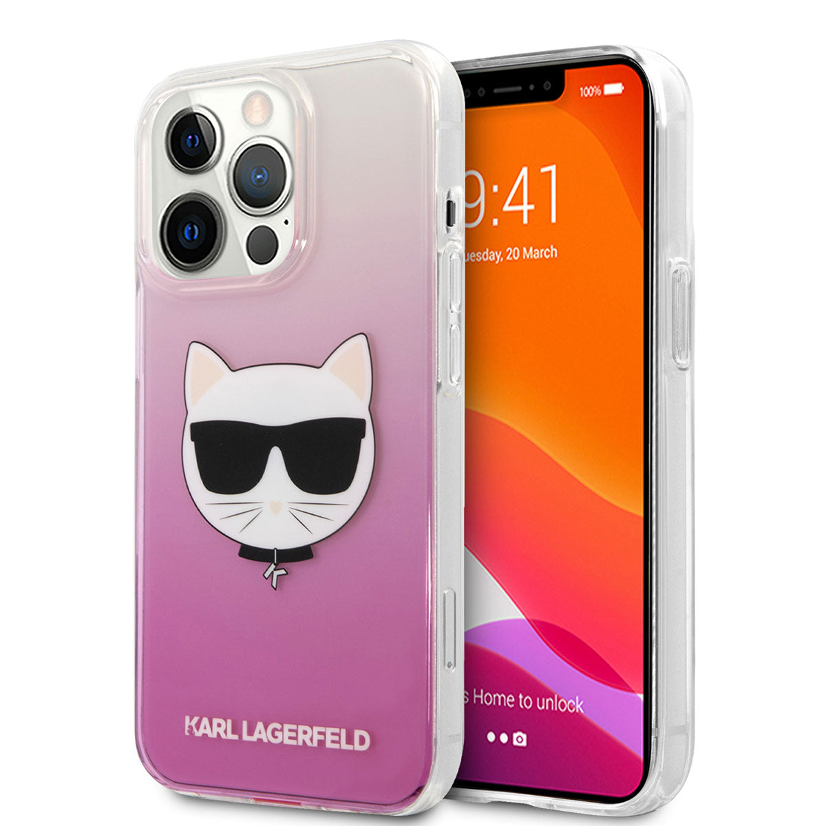 Apple iPhone 14 Pro Kılıf Karl Lagerfeld Sert TPU Choupette Dizayn Kapak Pembe