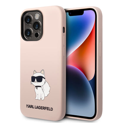 Apple iPhone 14 Pro Kılıf Karl Lagerfeld Silikon Choupette Dizayn Kapak Pembe