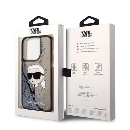 Apple iPhone 14 Pro Kılıf Karl Lagerfeld Sıvılı Simli Karl Head Dizayn Kapak Pembe