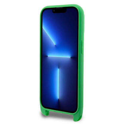 Apple iPhone 14 Pro Kılıf Lacoste Orjinal Lisanslı PU Pike Desenli Arka Yüzey Askılı İkonik Timsah Dokuma Logolu Kapak Siyah