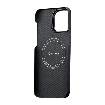 Apple iPhone 14 Pro Kılıf M-safe Şarj Özellikli 600D Aramid Fiber Pitaka Tactile Woven Orchestra Serisi Rhapsody Kapak Siyah