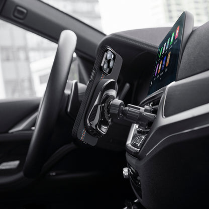 Apple iPhone 14 Pro Kılıf M-safe Şarj Özellikli 600D Aramid Fiber Pitaka Tactile Woven Orchestra Serisi Rhapsody Kapak Siyah