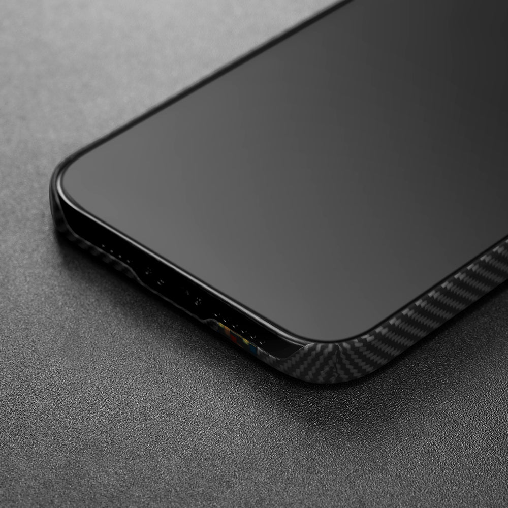 Apple iPhone 14 Pro Kılıf M-safe Şarj Özellikli 600D Aramid Fiber Pitaka Tactile Woven Orchestra Serisi Rhapsody Kapak Siyah