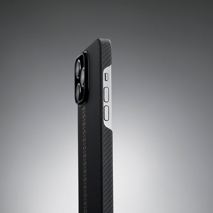 Apple iPhone 14 Pro Kılıf M-safe Şarj Özellikli 600D Aramid Fiber Pitaka Tactile Woven Orchestra Serisi Rhapsody Kapak Siyah