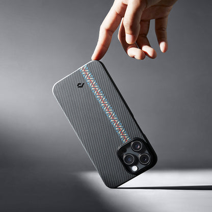 Apple iPhone 14 Pro Kılıf M-safe Şarj Özellikli 600D Aramid Fiber Pitaka Tactile Woven Orchestra Serisi Rhapsody Kapak Siyah