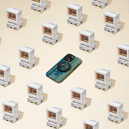 Apple iPhone 14 Pro Kılıf M-safe Şarj Özellikli Aramid Fiber Pitaka Tactile Woven Pixel Game Kapak Yeşil-Mavi