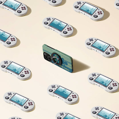 Apple iPhone 14 Pro Kılıf M-safe Şarj Özellikli Aramid Fiber Pitaka Tactile Woven Pixel Game Kapak Yeşil-Mavi