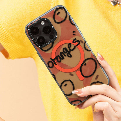 Apple iPhone 14 Pro Kılıf M-safe Şarj Özellikli Bee Brown Tasarımlı Youngkit Funny Serisi Kapak Turuncu