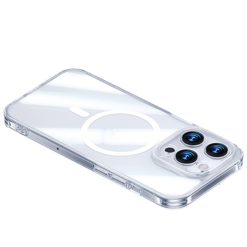 Apple iPhone 14 Pro Kılıf M-safe Şarj Özellikli Benks Magnetic Shiny Glass Serisi Kapak Renksiz