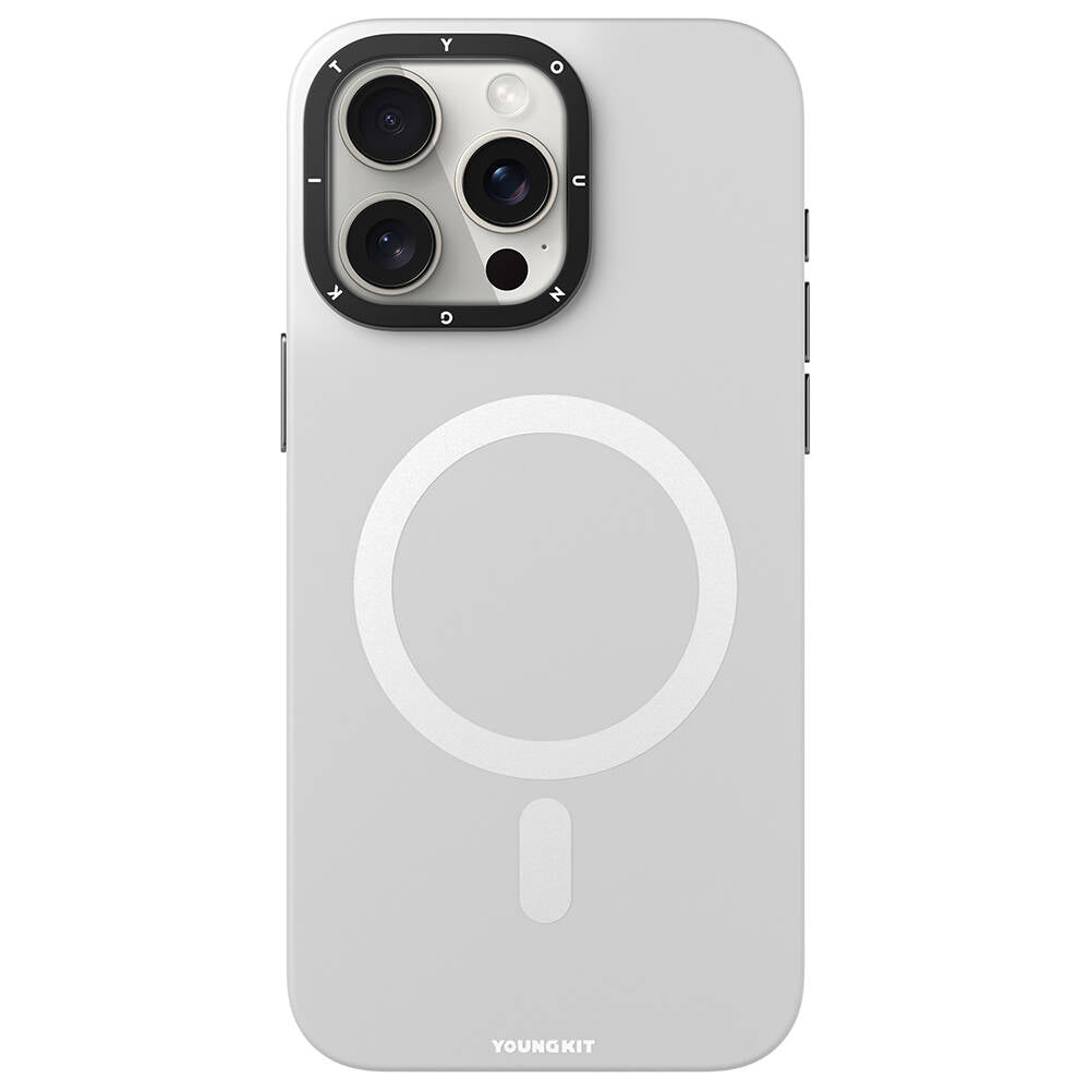 Apple iPhone 14 Pro Kılıf M-safe Şarj Özellikli Çizilmeye ve Aşınmaya Dayanıklı Youngkit Velvet Serisi Kapak Gri