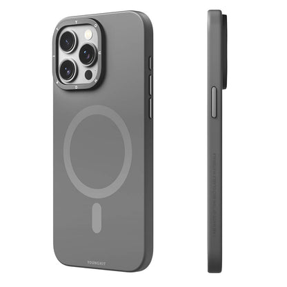 Apple iPhone 14 Pro Kılıf M-safe Şarj Özellikli Çizilmeye ve Aşınmaya Dayanıklı Youngkit Velvet Serisi Kapak Gri