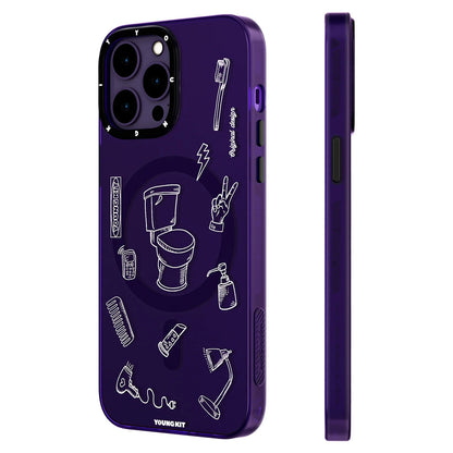 Apple iPhone 14 Pro Kılıf M-safe Şarj Özellikli Desenli Youngkit Plaything Serisi Kapak Beyaz