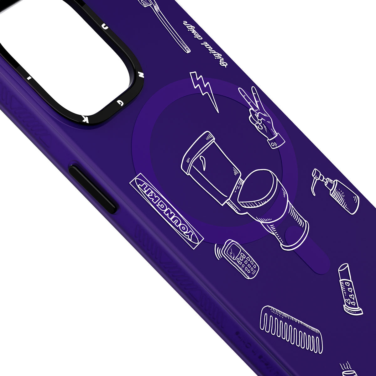 Apple iPhone 14 Pro Kılıf M-safe Şarj Özellikli Desenli Youngkit Plaything Serisi Kapak Beyaz