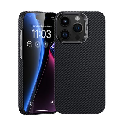 Apple iPhone 14 Pro Kılıf M-safe Şarj Özellikli Karbon Fiber Benks MFM Lisanslı 600D Essential Kevlar Kapak Siyah
