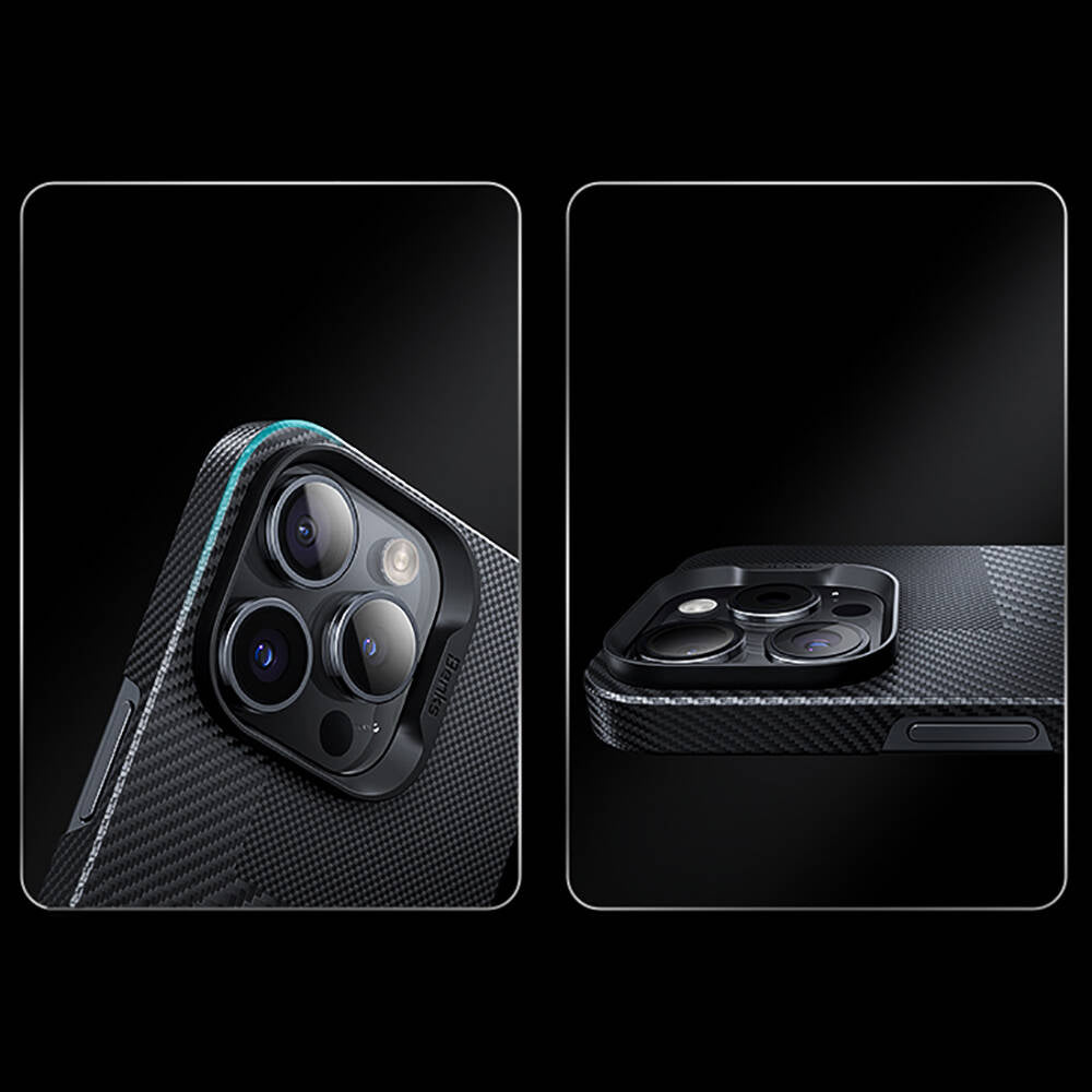 Apple iPhone 14 Pro Kılıf M-safe Şarj Özellikli Karbon Fiber Benks Montage ArmorAir Kevlar Kapak Siyah