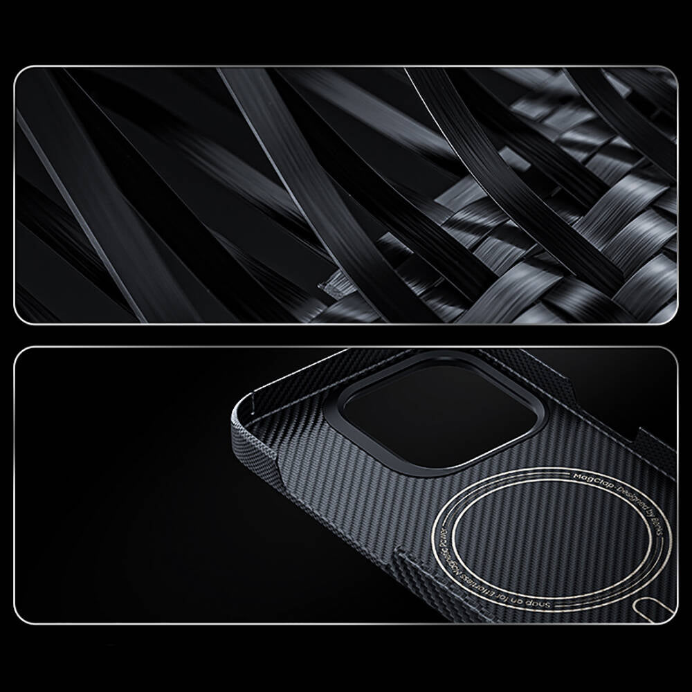 Apple iPhone 14 Pro Kılıf M-safe Şarj Özellikli Karbon Fiber Benks Montage ArmorAir Kevlar Kapak Siyah