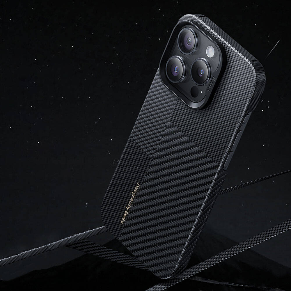 Apple iPhone 14 Pro Kılıf M-safe Şarj Özellikli Karbon Fiber Benks Montage ArmorAir Kevlar Kapak Siyah