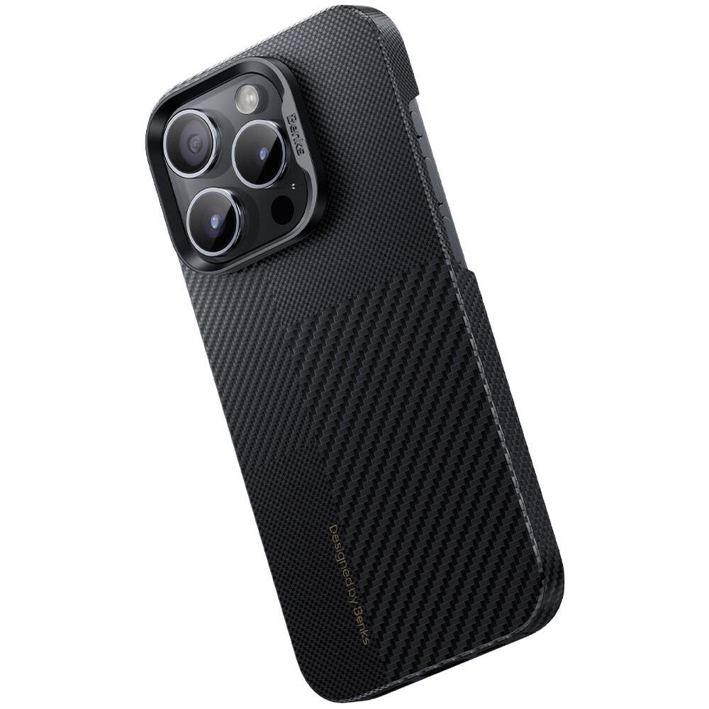 Apple iPhone 14 Pro Kılıf M-safe Şarj Özellikli Karbon Fiber Benks Montage ArmorAir Kevlar Kapak Siyah