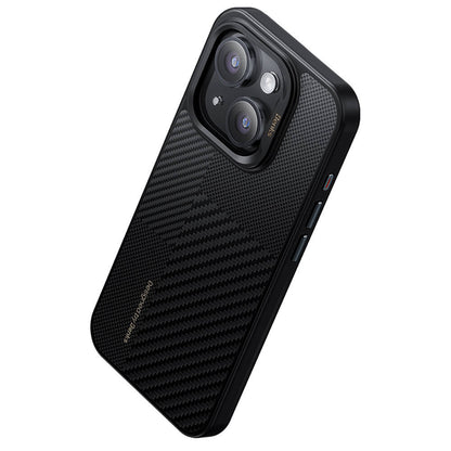 Apple iPhone 14 Pro Kılıf M-safe Şarj Özellikli Karbon Fiber Benks Montage Hybrid ArmorPro Kevlar Kapak Siyah