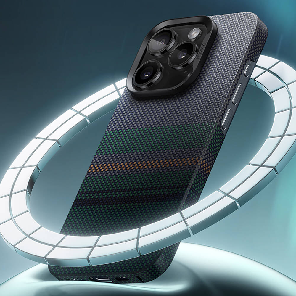 Apple iPhone 14 Pro Kılıf M-safe Şarj Özellikli Karbon Fiber Tasarımlı Benks Aurora ArmorAir Kevlar Kapak Siyah