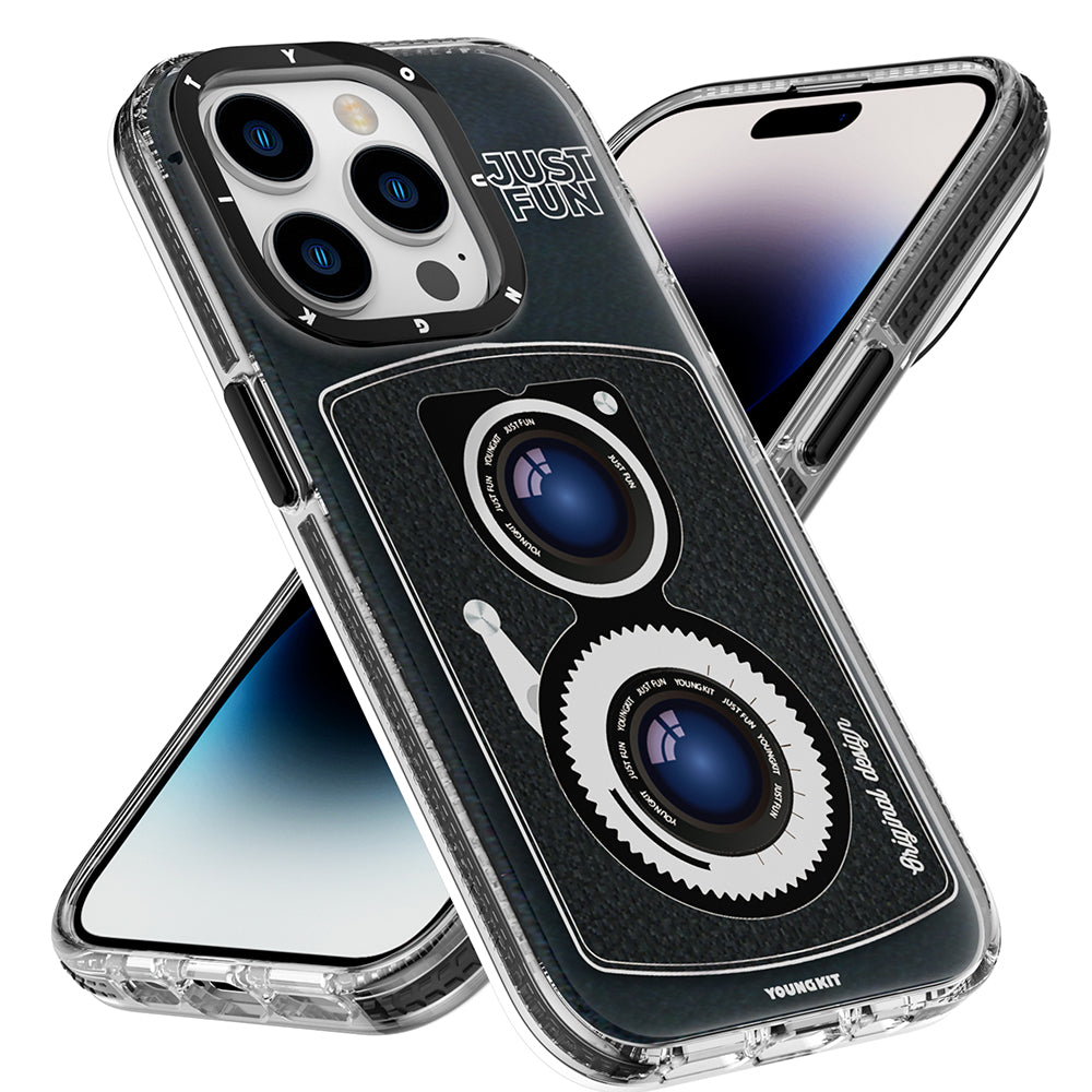 Apple iPhone 14 Pro Kılıf M-safe Şarj Özellikli Lens Figürlü YoungKit Art Film Serisi Kapak Pembe