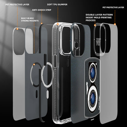 Apple iPhone 14 Pro Kılıf M-safe Şarj Özellikli Lens Figürlü YoungKit Art Film Serisi Kapak Pembe