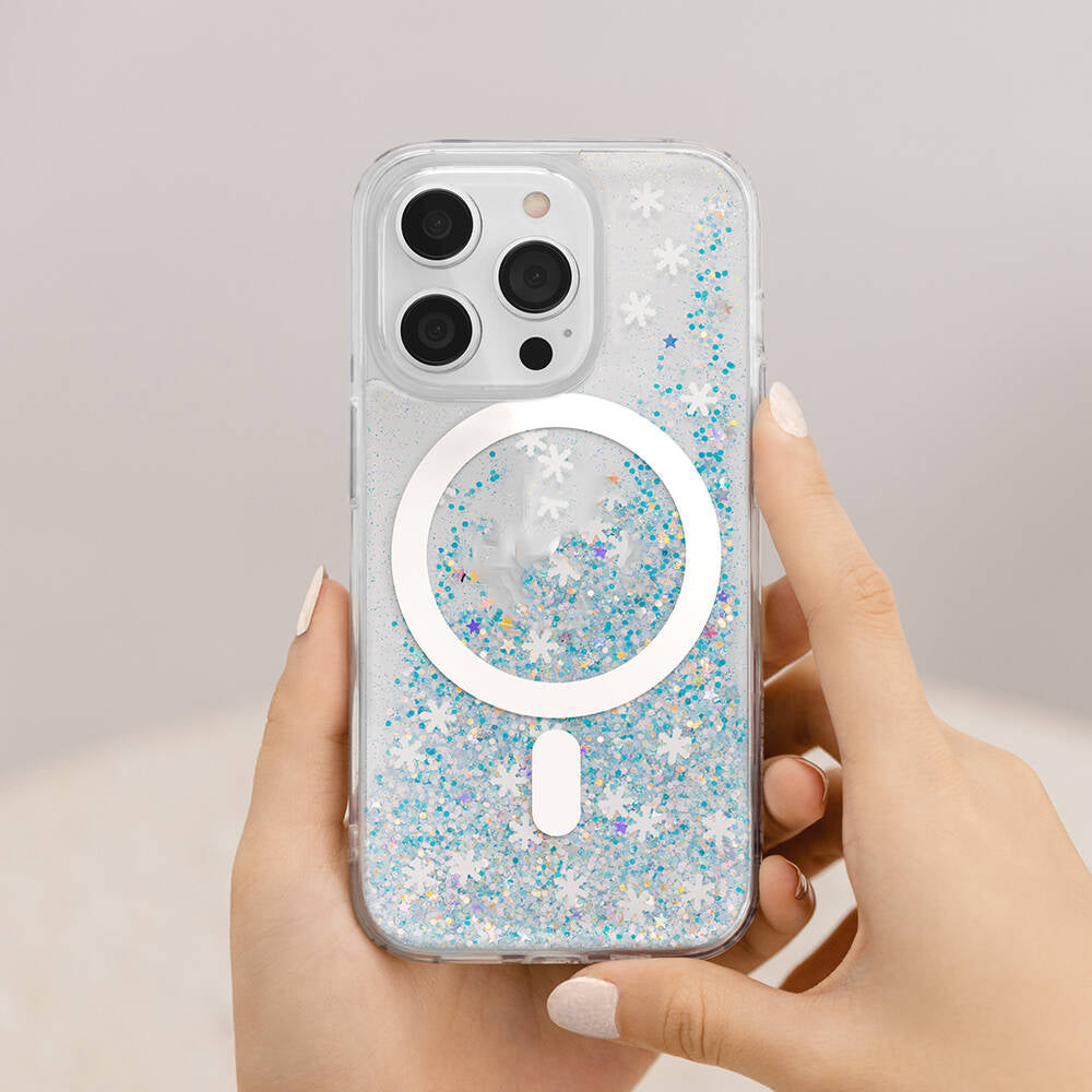 Apple iPhone 14 Pro Kılıf M-safe Şarj Özellikli Parlayan Simli Şeffaf Lisanslı Switcheasy Starfield-M Kapak Renksiz