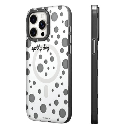 Apple iPhone 14 Pro Kılıf M-safe Şarj Özellikli Polka Dot Desenli Youngkit Spots Serisi Kapak Beyaz