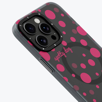 Apple iPhone 14 Pro Kılıf M-safe Şarj Özellikli Polka Dot Desenli Youngkit Spots Serisi Kapak Gri