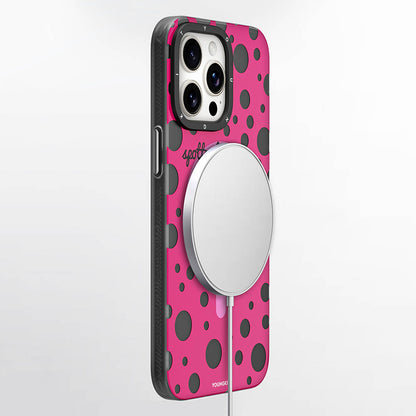 Apple iPhone 14 Pro Kılıf M-safe Şarj Özellikli Polka Dot Desenli Youngkit Spots Serisi Kapak Beyaz