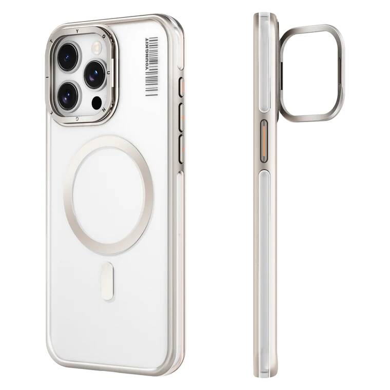 Apple iPhone 14 Pro Kılıf M-safe Şarj Özellikli Sararma Önleyici Youngkit Crystal Grid Kapak Gold